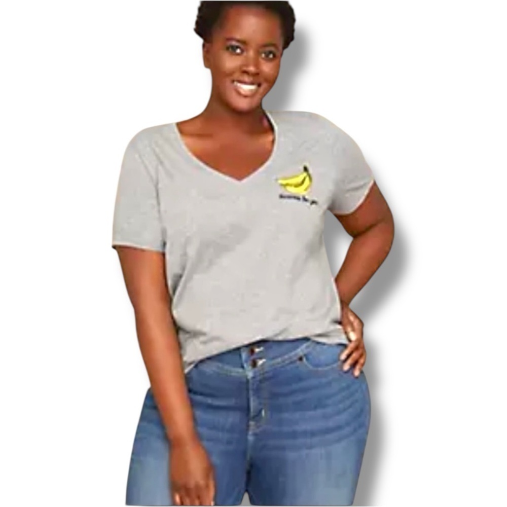LANE BRYANT Bananas For You Graphic V-Neck Tee - 18/20 Grey